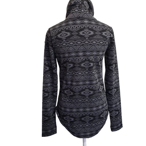 Kavu Skylar Fleece Pullover Black Gray Aztec Women XS Cowl Neck Drawstring - Picture 5 of 7